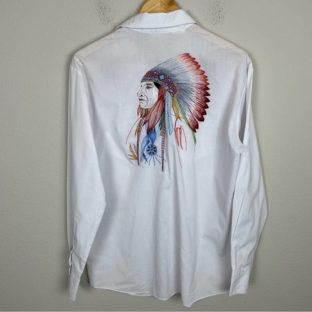 Vintage Rocking R Ranchwear White Embroidered Pearl Snap Men's Shirt Large